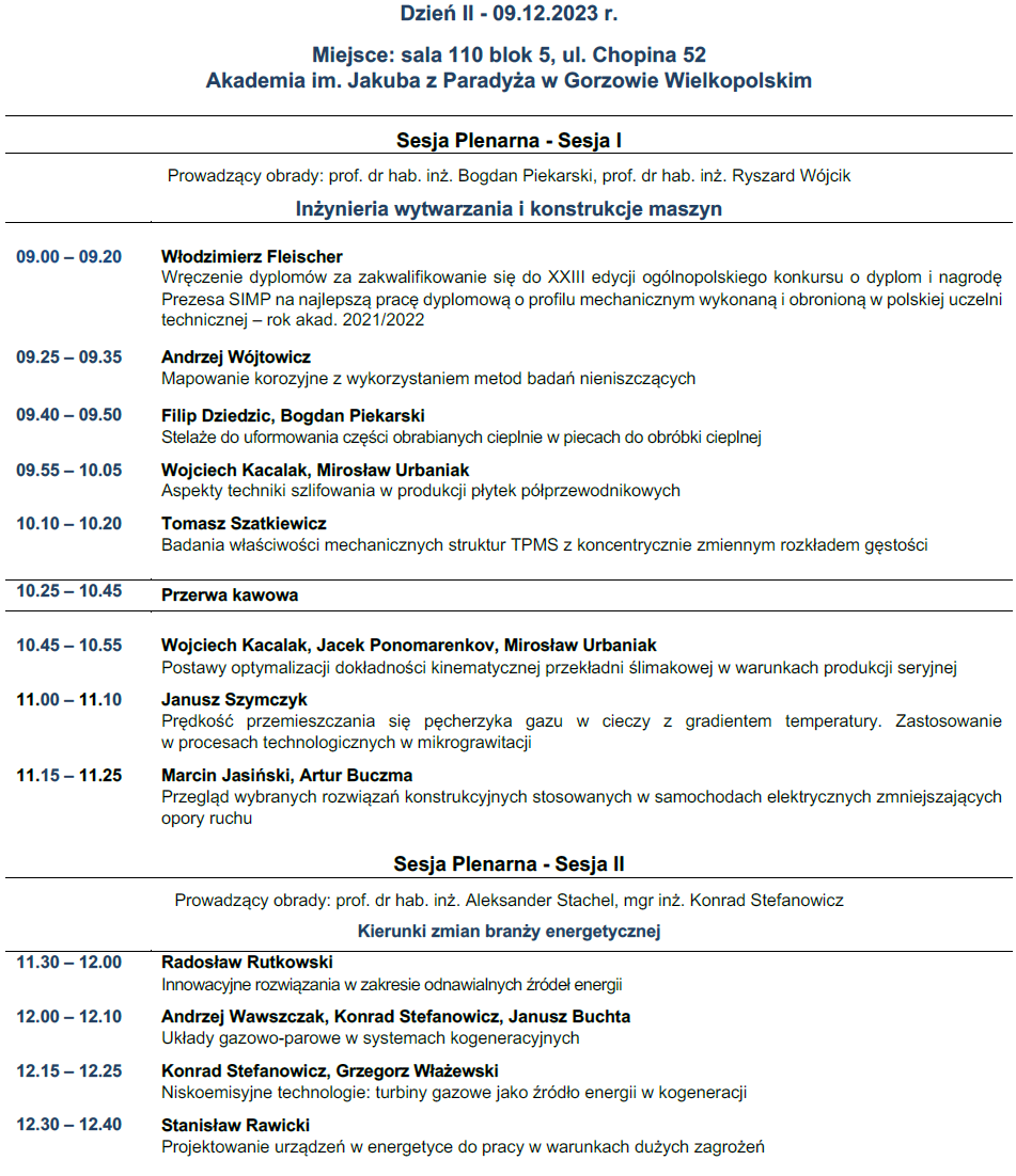 Conference program - second day part one