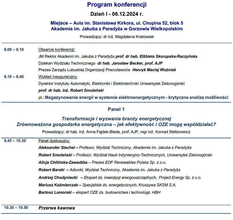 Program pierwszego dnia konferencji